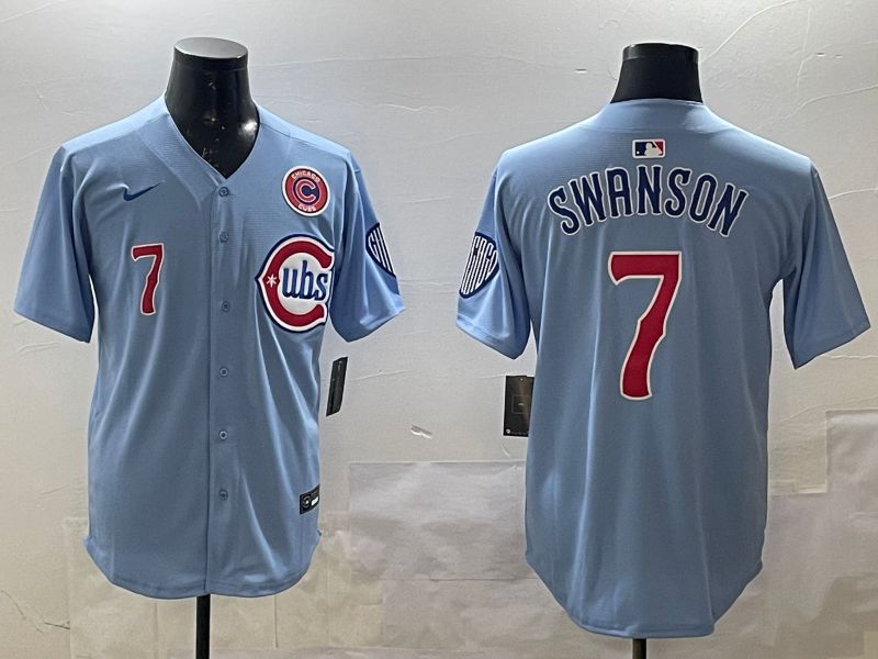 Men Chicago Cubs #7 Swanson Light Blue Throwback Fashion 2025 Nike MLB Jersey style 2->chicago cubs->MLB Jersey
